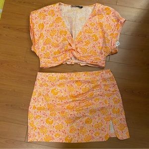 Zara Linen Orange Floral Set